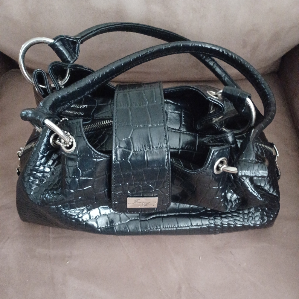 Isabella Adams Black Crocodile Ge urine Leather Shoulder Handbag